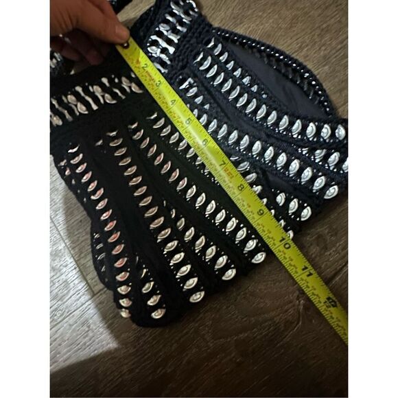 Upcycled Hand made bottle soda pop top tab purse bag Black Silver Retro 90s - Picture 9 of 10